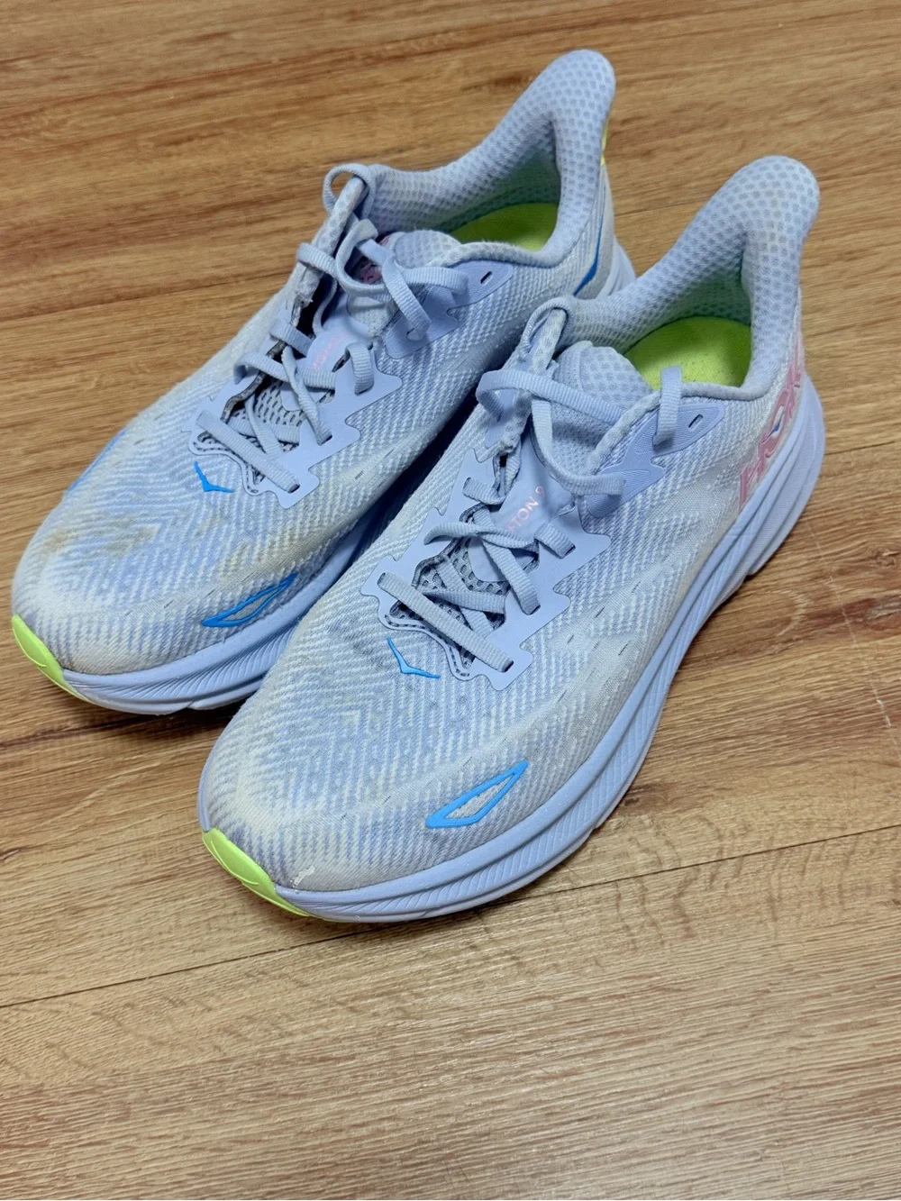 Hoka Men's Light Blue Athletic Running Shoes with Neon Accent